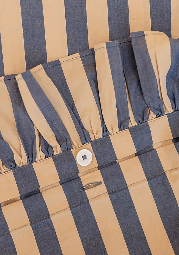 Stripe Ruffle Duvet Cover - Navy, Cotton product