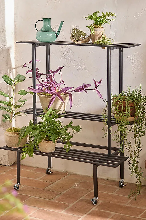 3-Tier Rolling Iron Plant Stand - Black product