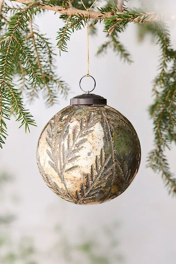 Aged Silver Fir Glass Globe Ornament by Anthropologie