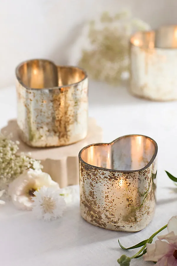 Antiqued Glass Heart Votive Holder Set Small - Gold, Glass product