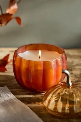 Autumn Bounty Small Glass Pumpkin Candle - Orange by Anthropologie, alternate view