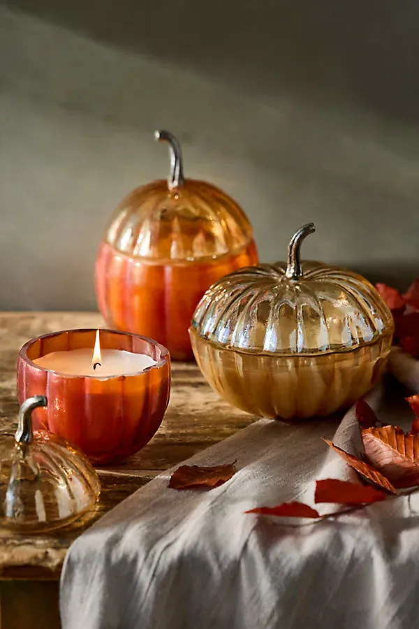 Autumn Bounty Small Glass Pumpkin Candle - Orange by Anthropologie