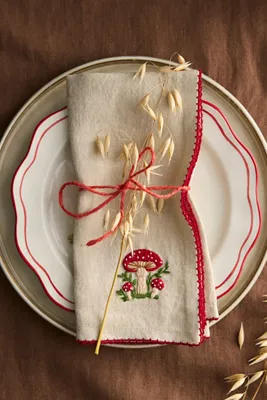 Autumn Icon Embroidered Linen Napkins Set of 2 by Anthropologie, alternate view