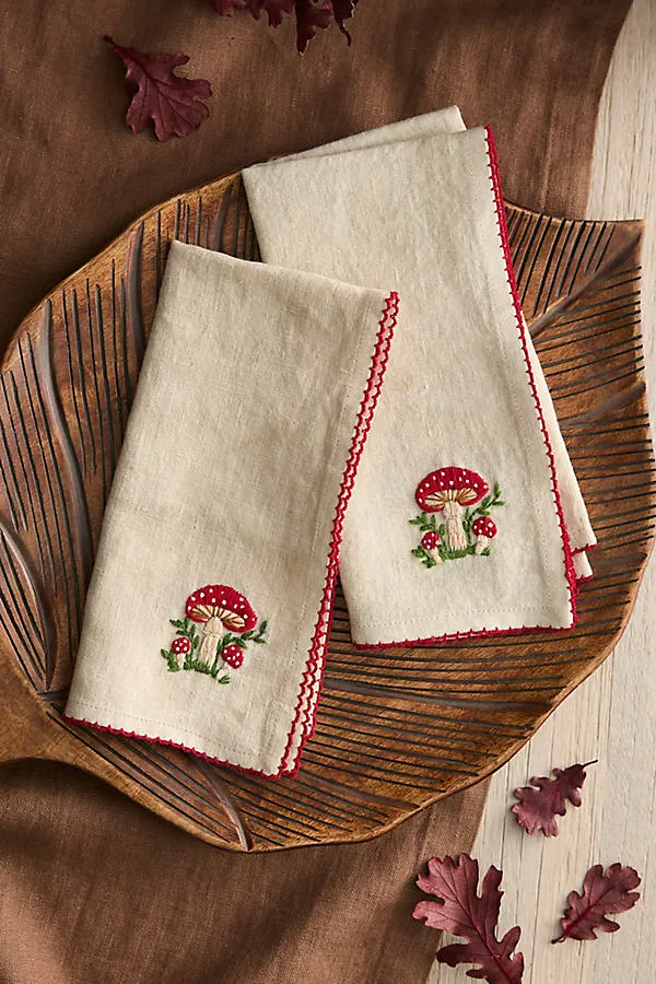Autumn Icon Embroidered Linen Napkins Set of 2 by Anthropologie