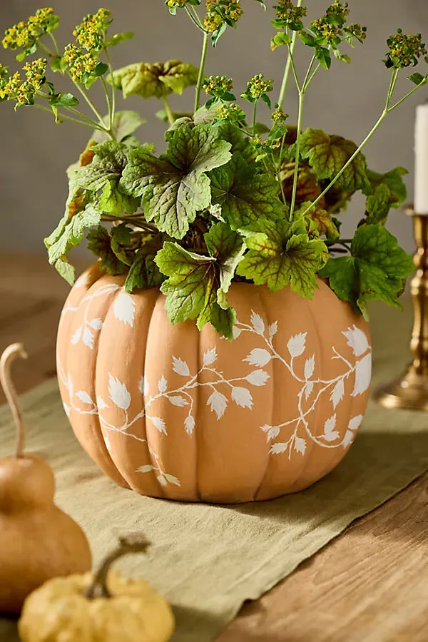 Autumn Pumpkin Terracotta Planter - Orange by Anthropologie