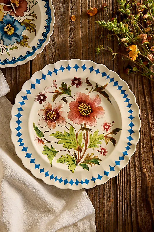 Autumnal Floral Stoneware Dinner Plate - Pink by Anthropologie