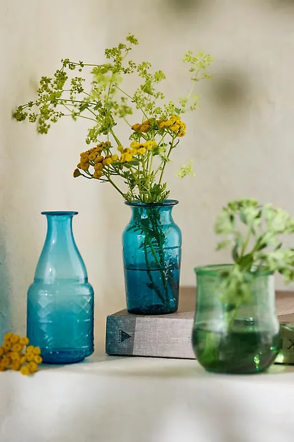 Azure Recycled Glass Bud Vases Set of 3 - Blue by Anthropologie