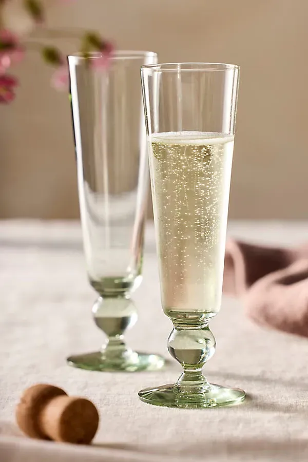 Ball Footed Glass Flutes, Set of 2 - Recycled Glass by Anthropologie