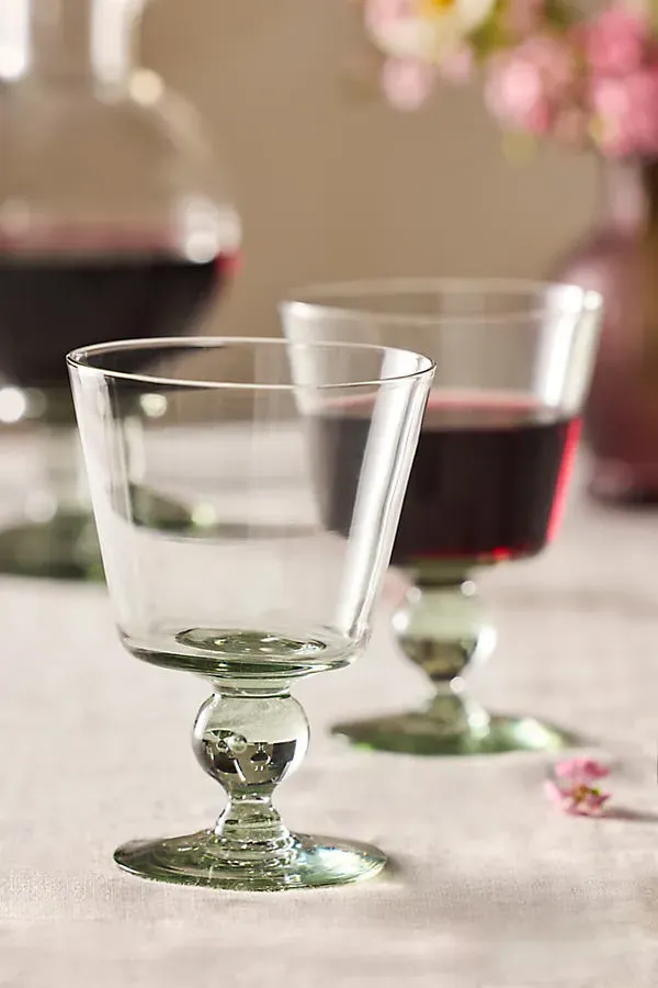 Ball Footed Red Wine Glasses, Set of 2 - Recycled Glass by Anthropologie