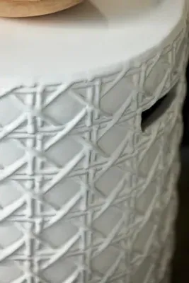 Basketweave Glazed Earthenware Stool - White product