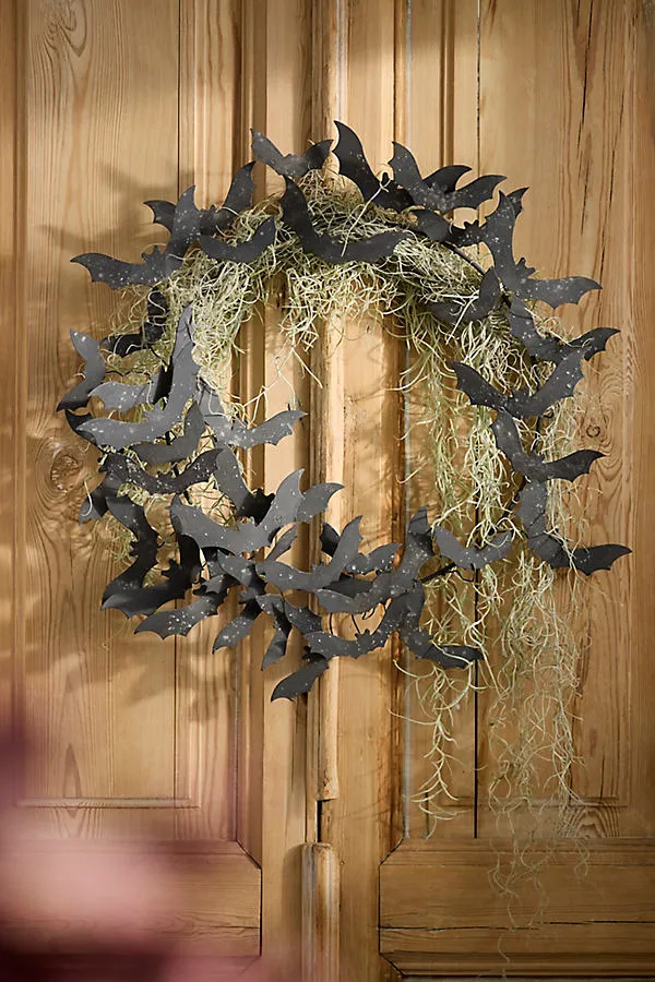 Bat Swarm Iron Wreath - Black by Anthropologie