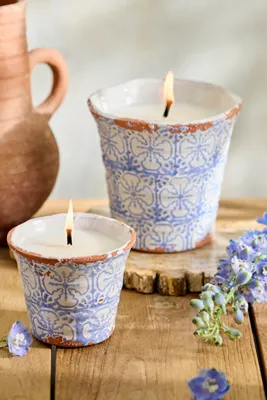 Block Print Citronella Candle - Blue, Ceramic by Anthropologie, alternate view