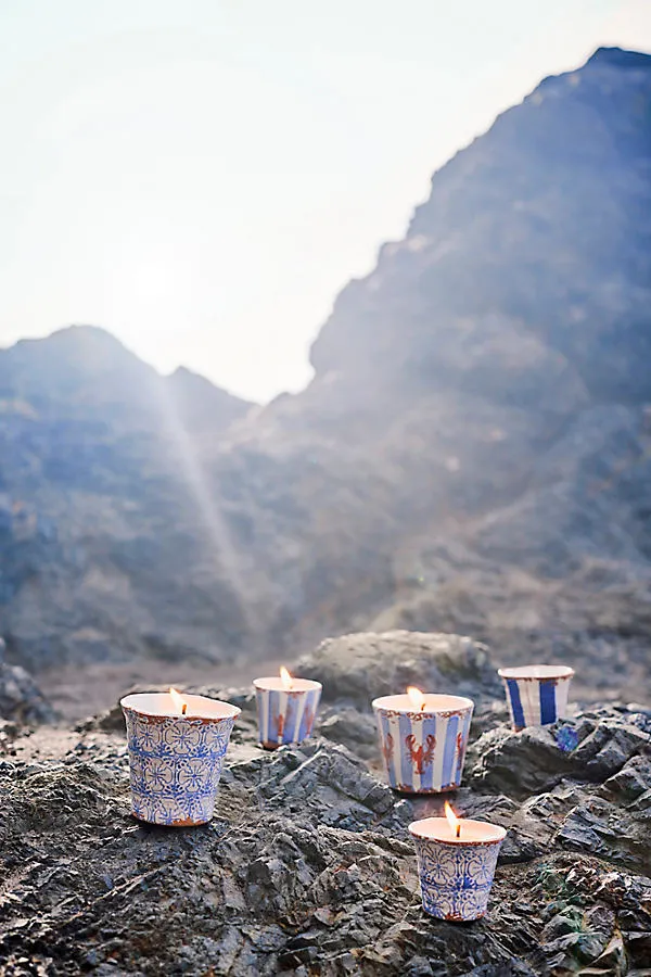 Block Print Citronella Candle - Blue, Ceramic by Anthropologie
