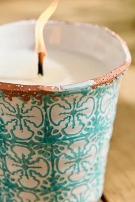 Block Print Citronella Candle - Turquoise, Ceramic product