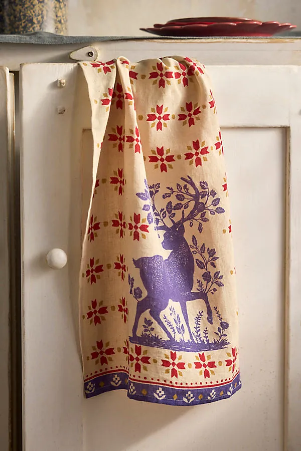 Blue Stag Dish Towel - Linen by Anthropologie