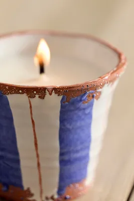 Blue Stripe Citronella Candle - Ceramic, Soy Wax by Anthropologie, alternate view