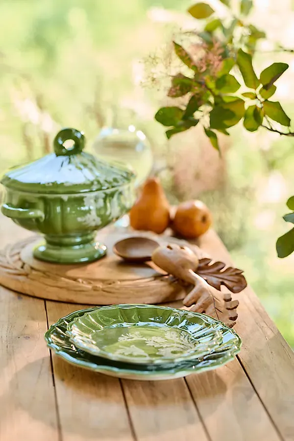 Botanical Silhouette Side Plate - Green, Glazed Earthenware by Anthropologie