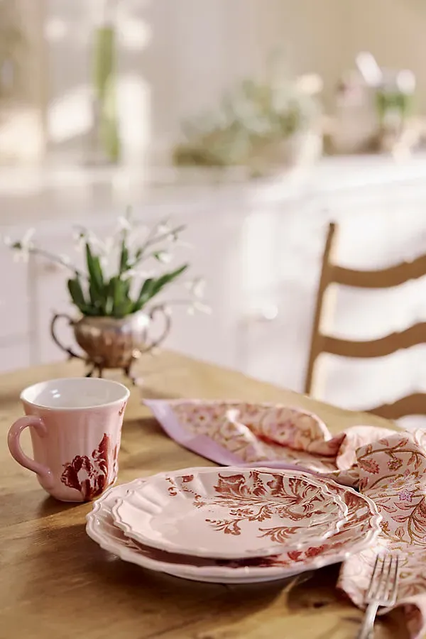 Botanical Silhouette Side Plate - Pink, Glazed Earthenware by Anthropologie