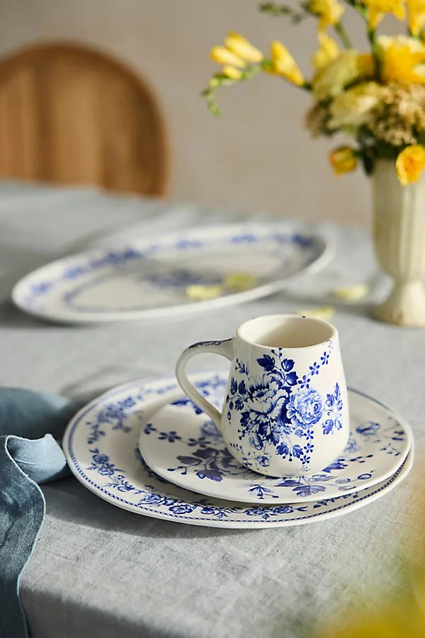 Botanical Transferware Serving Platter - Blue, Stoneware product