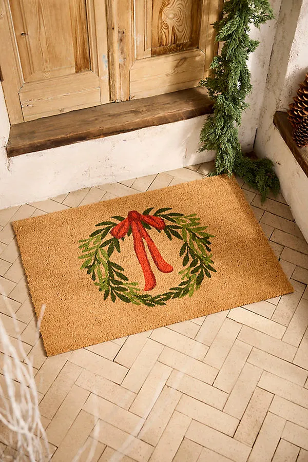 Bow Wreath Coir Doormat by Anthropologie