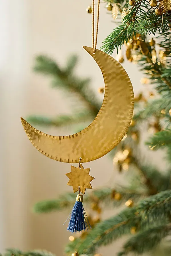 Brass + Cotton Tassel Ornament - Blue by Anthropologie