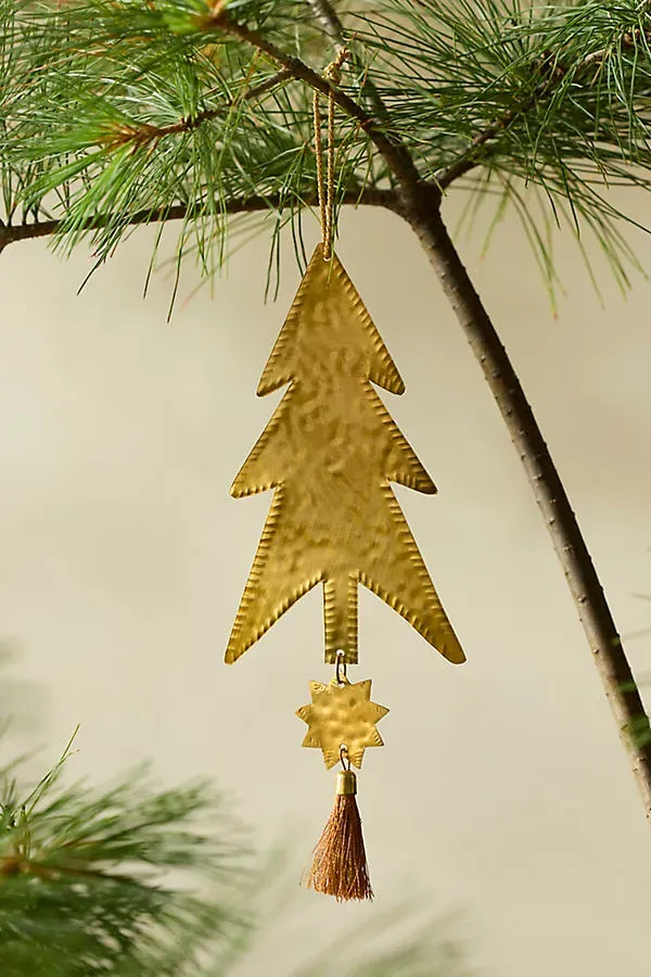 Brass + Cotton Tassel Ornament - Orange by Anthropologie