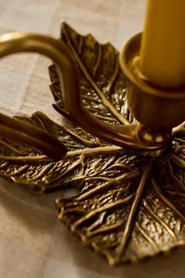 Brass Leaf Taper Holder - Gold, Brass by Anthropologie, alternate view