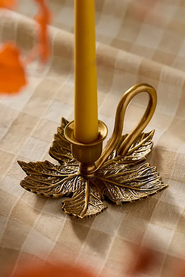 Brass Leaf Taper Holder - Gold, Brass product