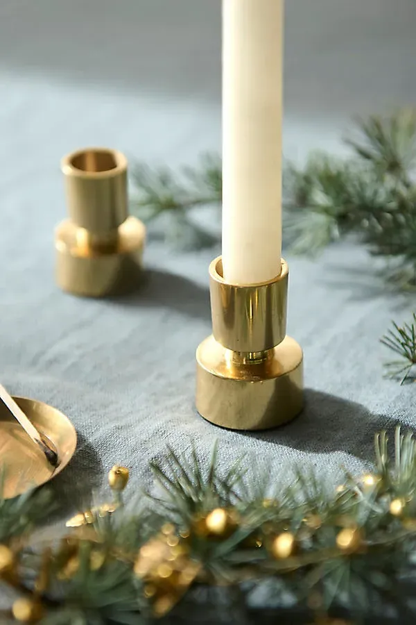 Brass Minimalist Taper Holders Set of 2 - Gold, Brass by Anthropologie