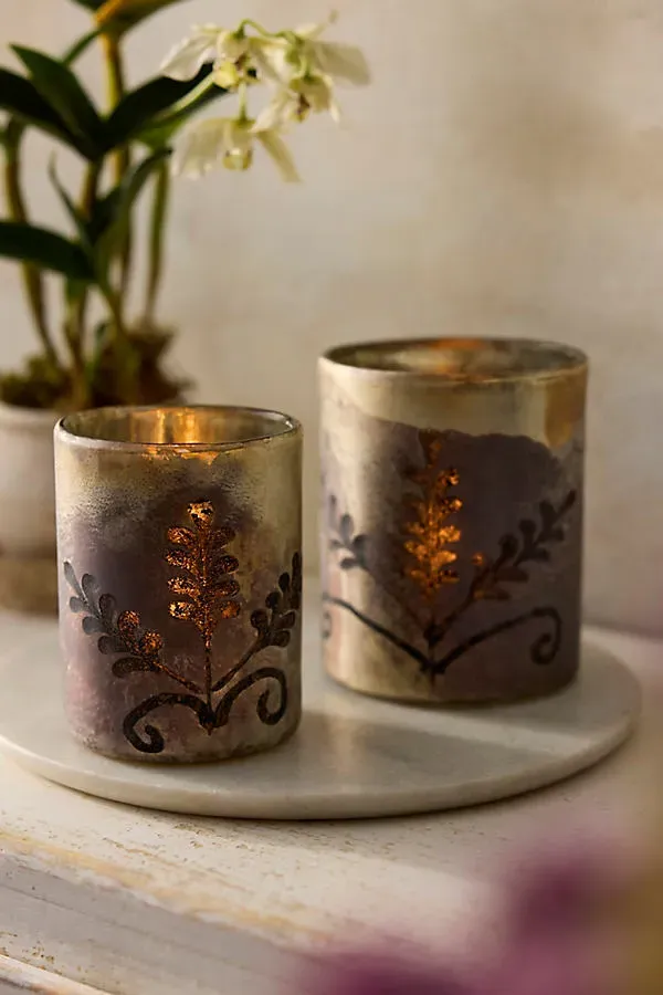 Burnished Leaves Small Glass Votive by Anthropologie