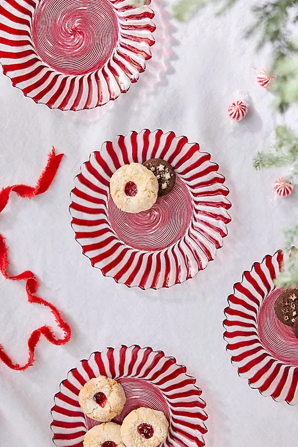 Candy Cane Glass Side Plates Set of 4 by Anthropologie