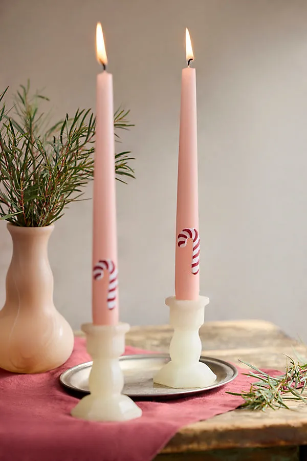 Candy Cane Taper Candles - Pink, Paraffin Wax by Anthropologie