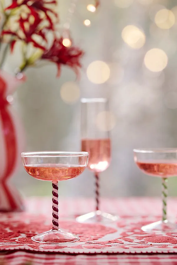 Candy Stripe Coupe Glass - Red, Borosilicate Glass by Anthropologie