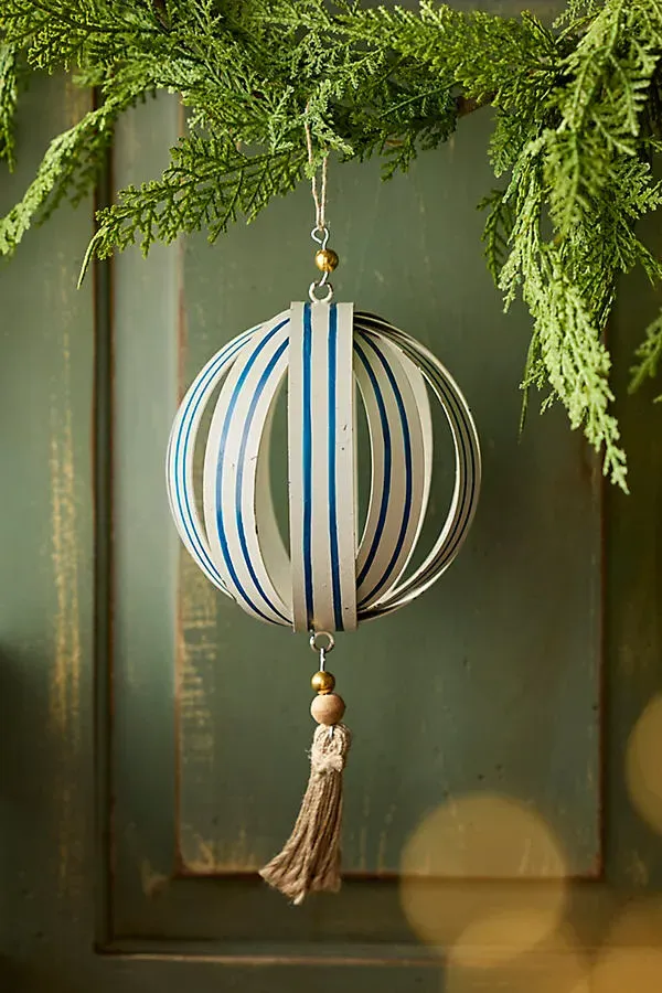 Candy Stripe Globe Ornament - Blue, Iron by Anthropologie