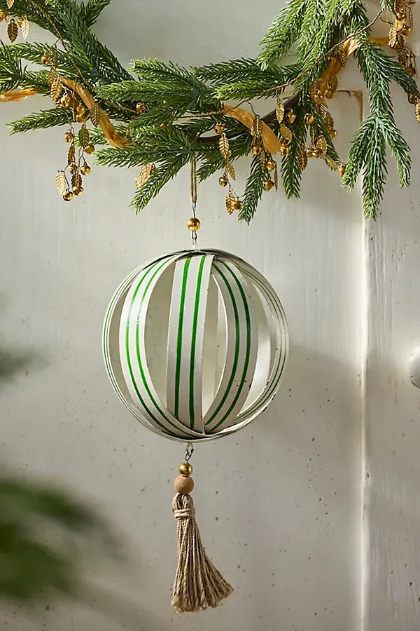 Candy Stripe Globe Ornament - Green, Iron by Anthropologie