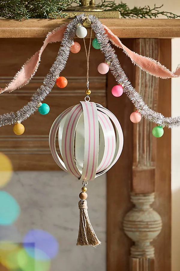 Candy Stripe Globe Ornament - Pink, Iron by Anthropologie
