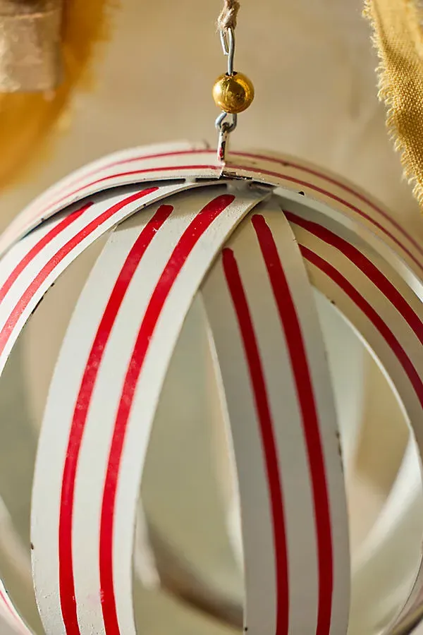 Candy Stripe Globe Ornament - Red, Iron by Anthropologie, alternate view