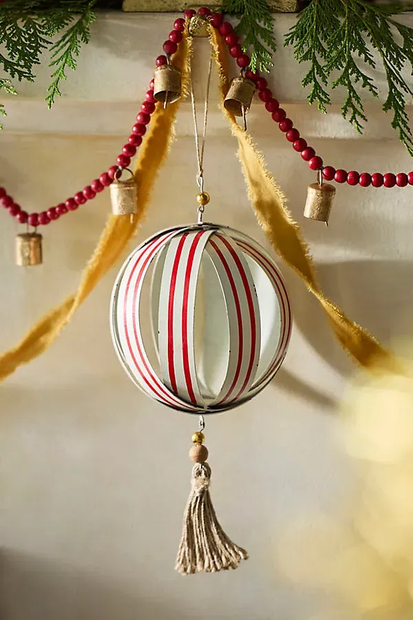 Candy Stripe Globe Ornament - Red, Iron by Anthropologie