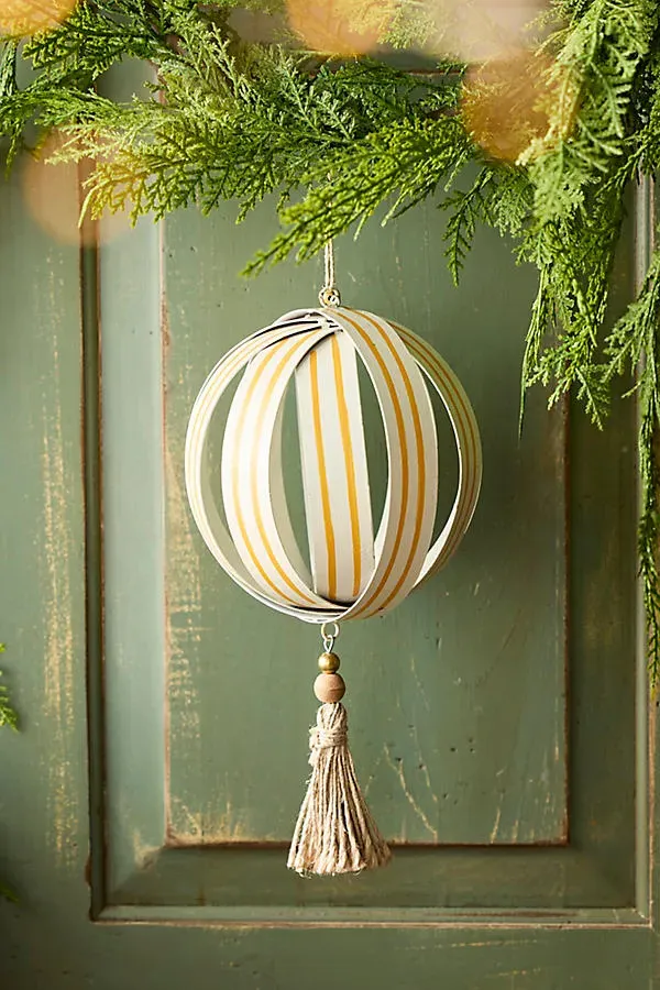 Candy Stripe Globe Ornament - Yellow, Iron by Anthropologie