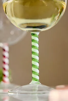 Candy Stripe Wine Glass - Green, Borosilicate Glass by Anthropologie, alternate view