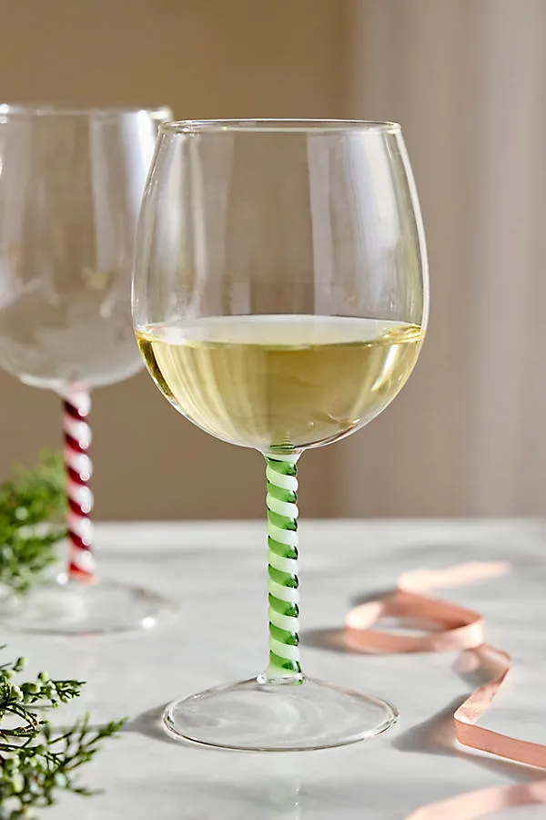 Candy Stripe Wine Glass - Green, Borosilicate Glass by Anthropologie