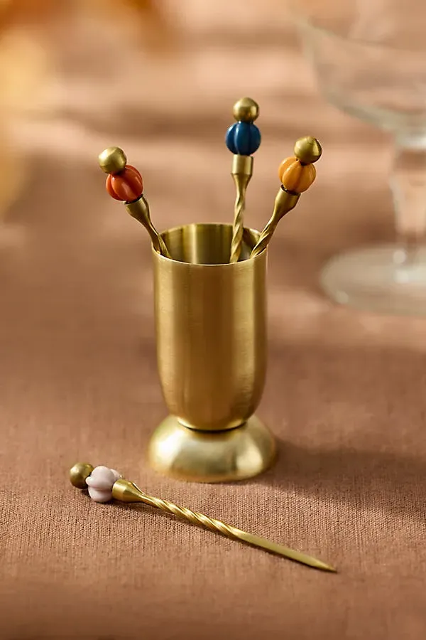 Carved Ball Cocktail Picks Set of 4 - Resin Bead by Anthropologie