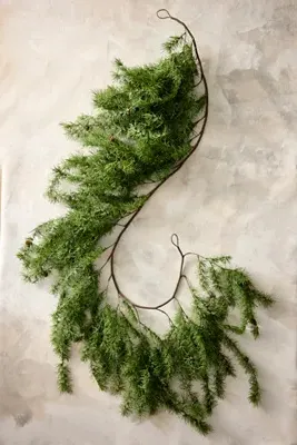 Cascading Larch Faux Garland - Green, Plastic by Anthropologie, alternate view