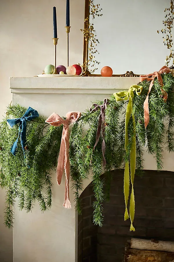 Cascading Larch Faux Garland - Green, Plastic by Anthropologie