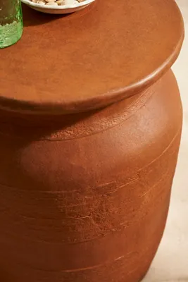 Cast Stone Pedestal Side Table - Terracotta by Anthropologie, alternate view