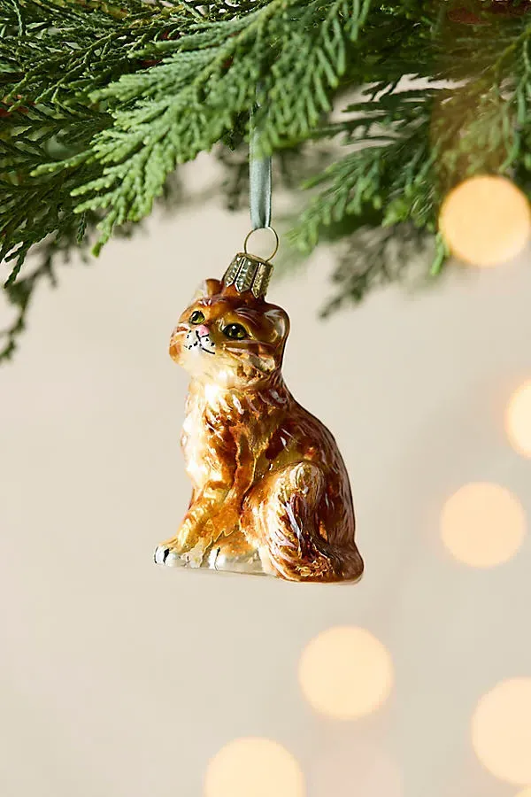 Cat Glass Ornament - Red, Glass by Anthropologie