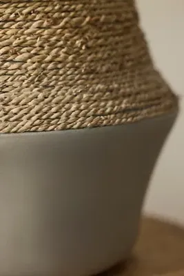 Cement and Seagrass Jar Planter - Beige by Anthropologie, alternate view
