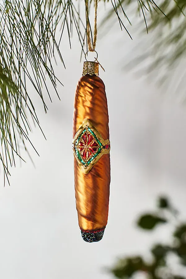 Cigar Glass Ornament - Hand-Painted, Glass by Anthropologie