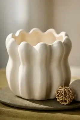 Cinched Ruffles Ceramic Planter - White product