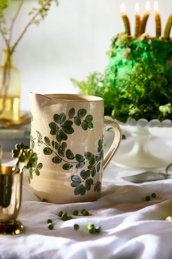 Clover Stoneware Pitcher - Beige by Anthropologie